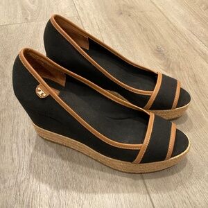 Tory Burch Black and Tan Wedges